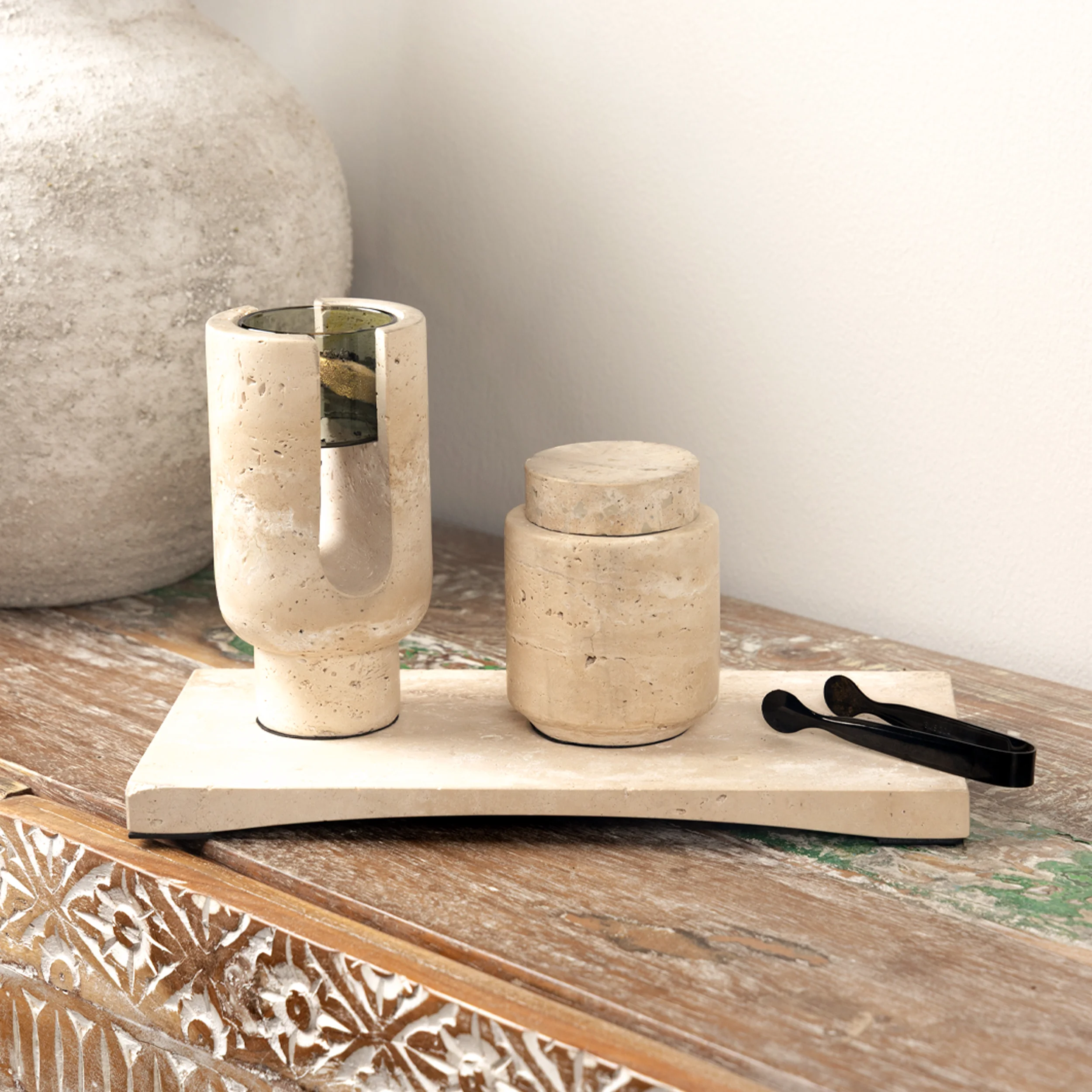 Marble Bakhoor Burner Set — Travertine